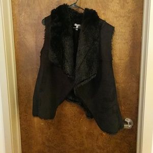 Black suede furry vest